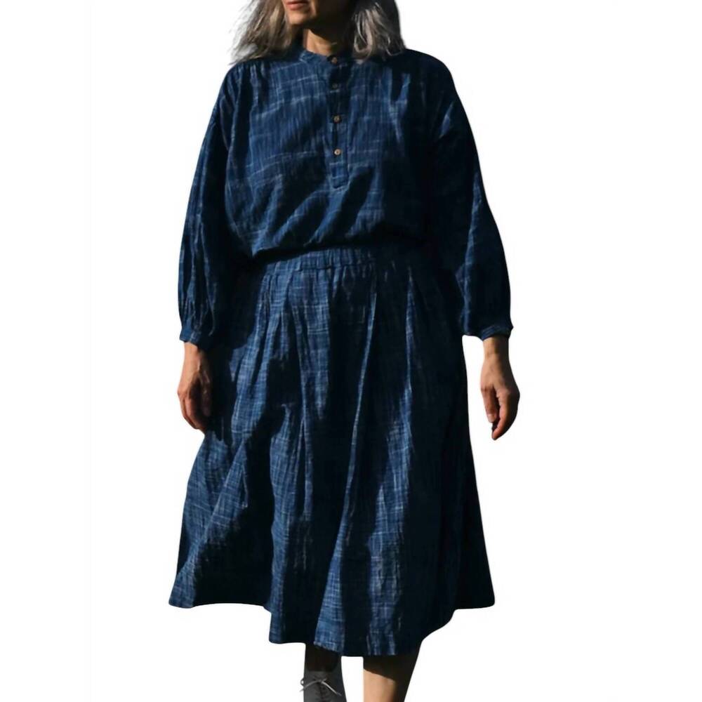 NEW UQNATU bell midi skirt in indigo space dye